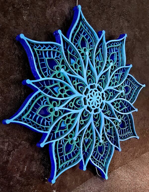 QUADRO MANDALA FIORE BLU AZZURRO - immagine 2