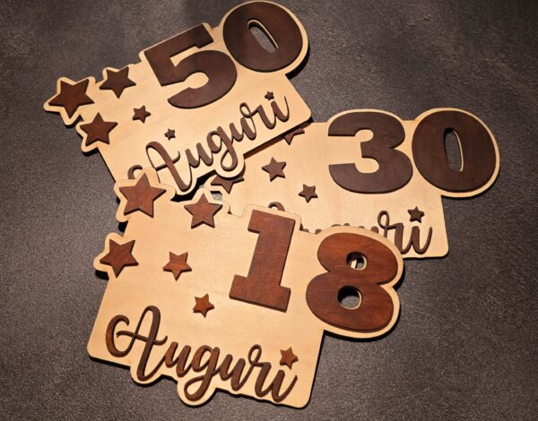 Biglietto di Auguri di Compleanno in legno personalizzato per età 