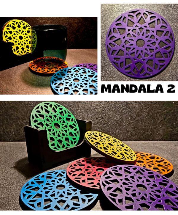 Sotto bicchieri Mandala Multicolore in Legno - immagine 3