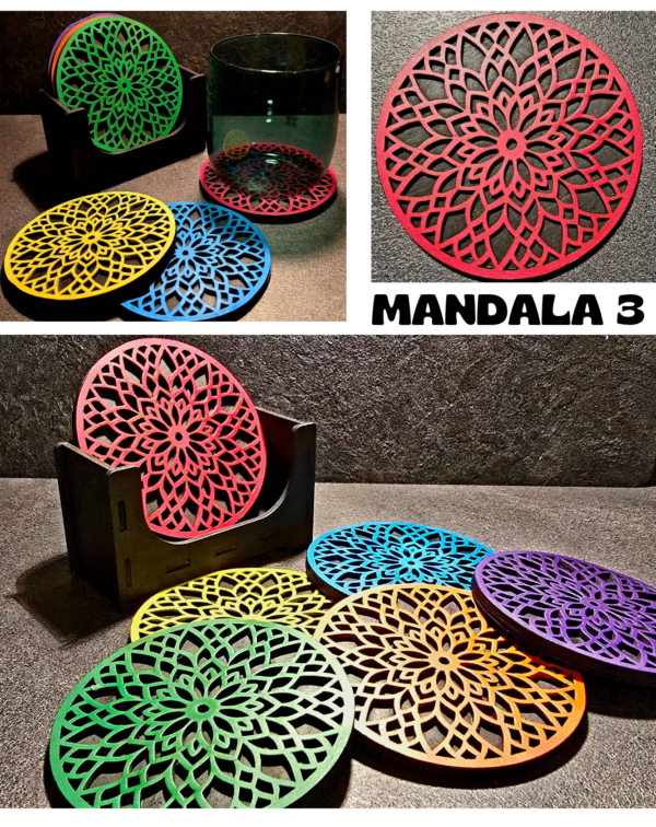 Sotto bicchieri Mandala Multicolore in Legno - immagine 4